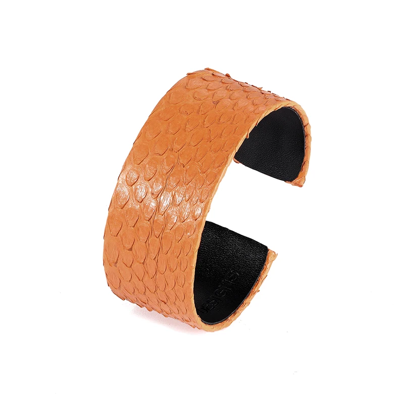 Genuine python opening wrist hand band cuff bracelet jungle snake skin leather bangle ring round bracelet for mans and womens