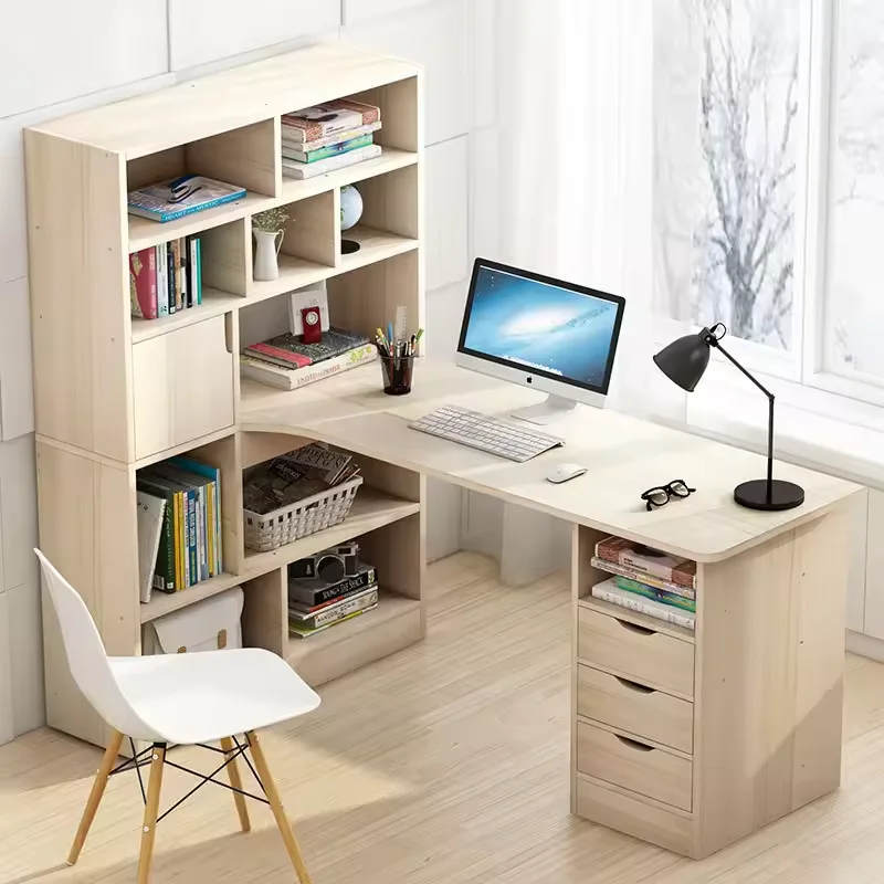 Home Office Wooden Student Study Writing Desk Table Computer Desks With Book Shelf Storage Rack