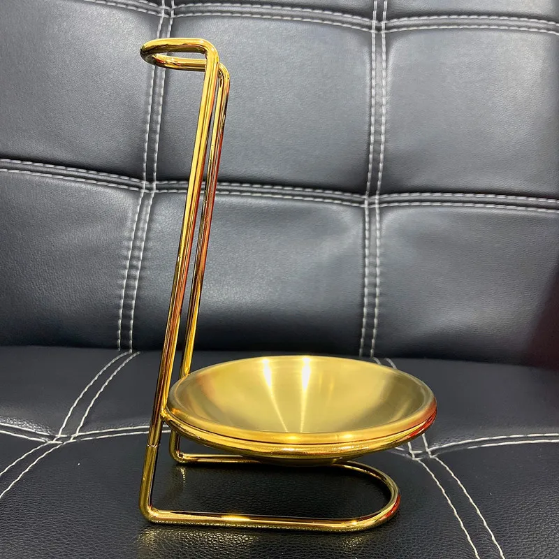 Golden Stainless Steel Spoon Rest Holder Ladle Holder Rack with 2 Bowl Dish for Restaurant