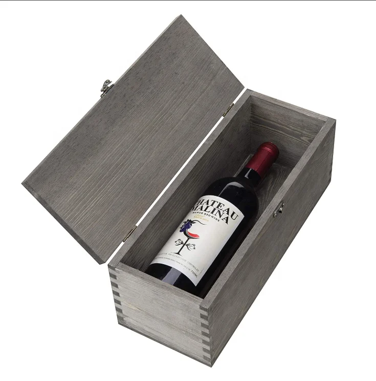 
Vintage grey wooden wine case with Antique Brass Handle 