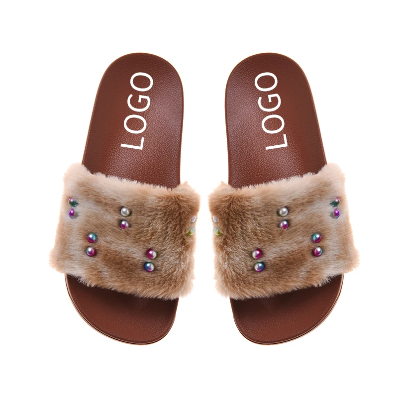 Custom logo Wholesale soft comfortable non-slip fur pcu slides girls winter purple slipper for women