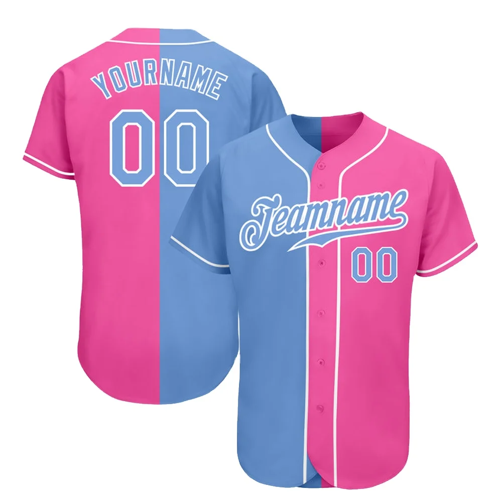 Japanese Embroidery V Neck Pink Two Ton Lion Yellow Black Men Sublimation Plain Wholesale Blank Custom Baseball Jersey