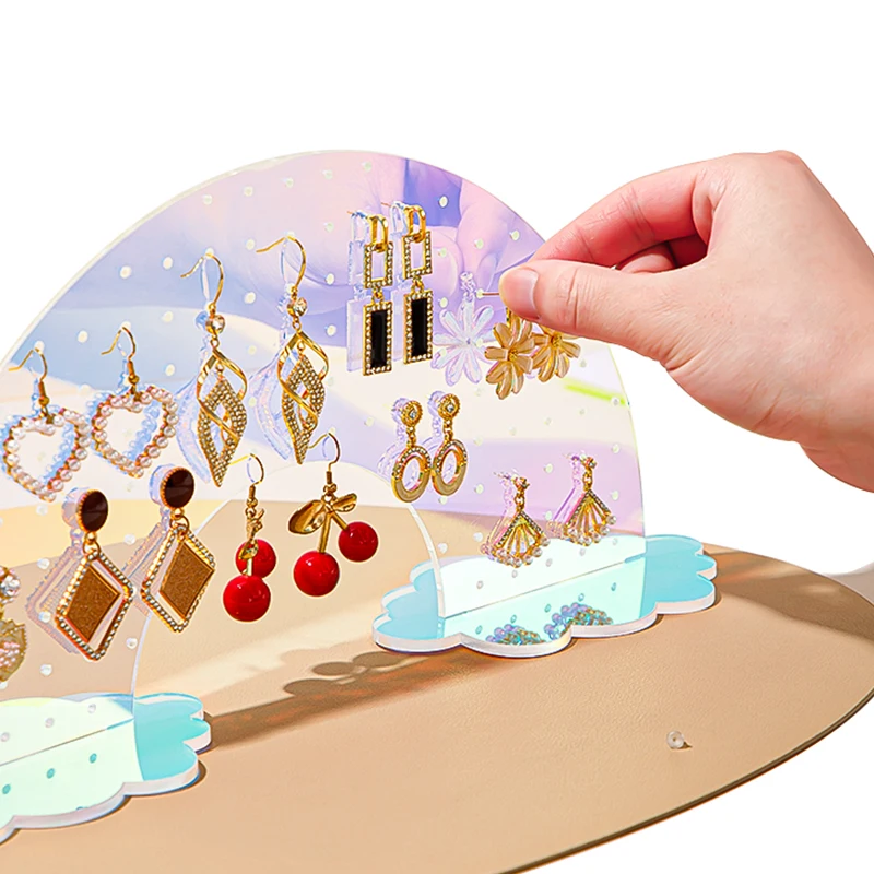 Acrylic Iridescent Earrings Holder Organizer Rainbow Jewelry Show Rack Stand Hanger Board for Girl Women