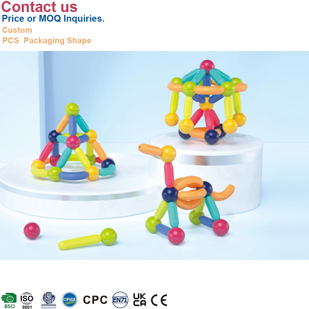 Wholesale OEM ODM Factory Colorful Montessori Magnetic Sticks And Balls Set Building Construction Block Educational Toy For Kids