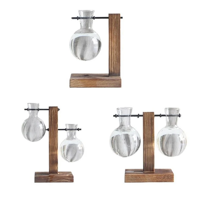Bulb Vase Hydroponic Plant Wood Holder Self-assembly Wooden Racks for Soilless Container Vase Terrarium Propagation Station