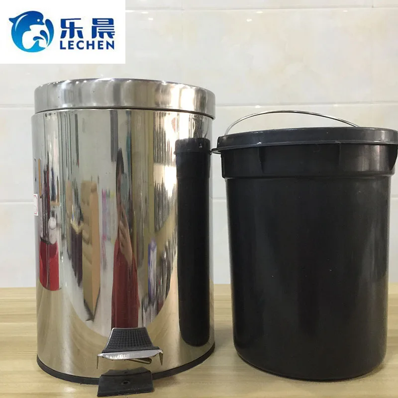 Garbage Can Stainless Steel  Hotel Trash Can Kitchen Garbage Trash Bin Trash Can Open Top Foot Pedal Garbage Bin