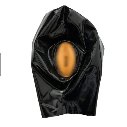 Latex Mask Halloween Party Role Play Full Face Head Hood BDSM Fetish Black Latex Hood Mask with Vaginal Hole Men Cup