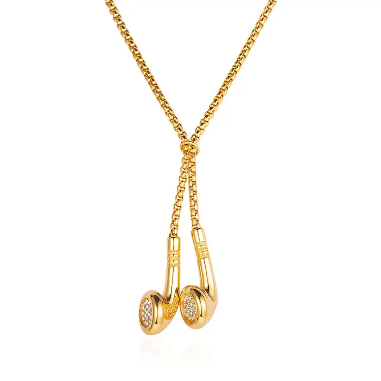 Custom Stainless Steel New Earphone Design Women Men Friends Best Gift Zircon Gold Pendant Necklace