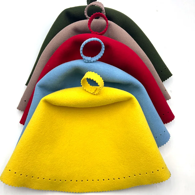 100% Merino Wool Felt Seamless Round Colorful Thickened Heatproof Sweat Bucket Sauna Hat Cap for Russian Japan Steam Room