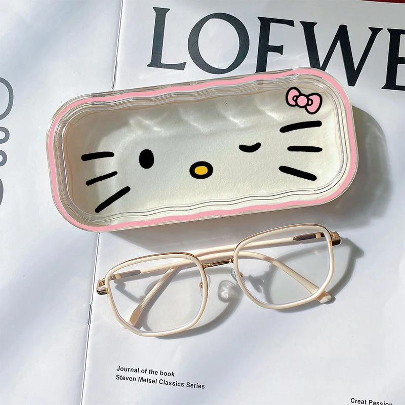 Wholesale Japan Cartoon Helloed Kitty Sanrio Vanity ABS Glasses Travel Case Makeup Brush Storage Beauty Cosmetic Bags Accessory