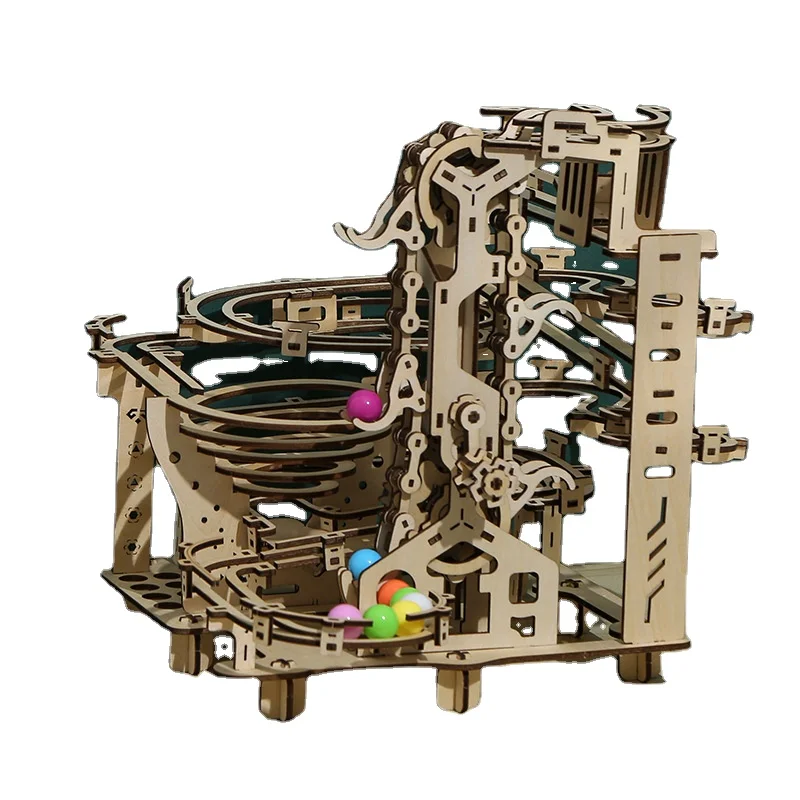 DIY Wooden Toys for Kids 3D Mechanical Rail Ball Puzzle Construction Toy Game Creative Assembly Kids Educational Puzzle Toys