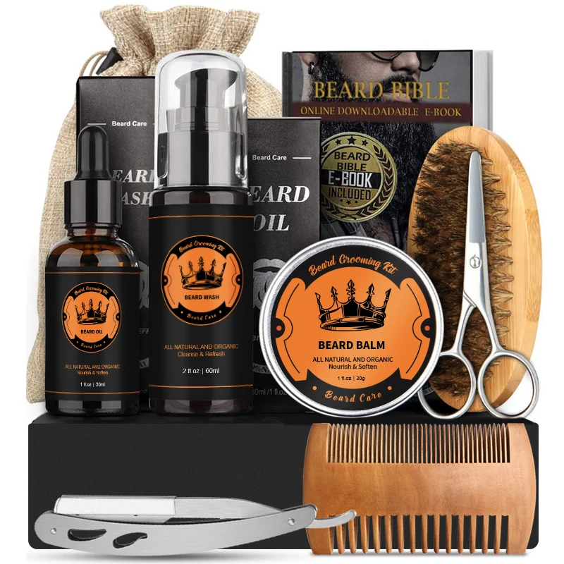 Mens Beard Mustache Care Products Organic Beard Balm And Oil Custom Private Label Beard Grooming Gift Set Kit