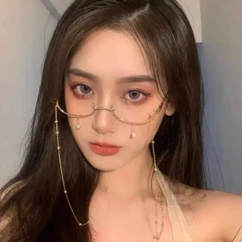 2021 модная оправа с полуободковой оправой для вечеринок очки цепочкой маленькая полуободковая без оправы очков со