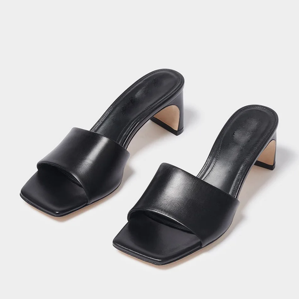Customized Logo New Fashion High End Quality Leather Upper Kitten Heel Square-Toe Woman Slipper Mules Shoes