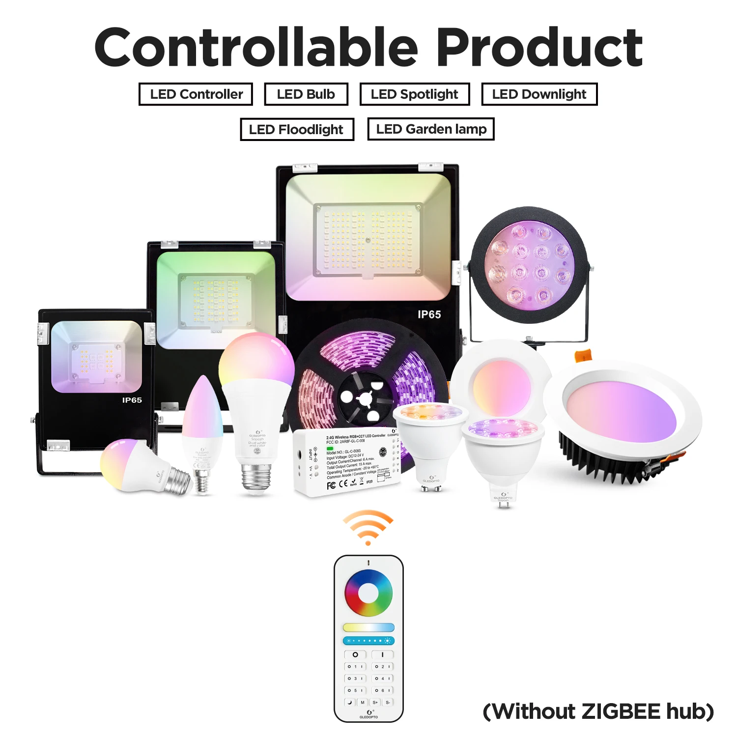 2.4G RF 6ZONE RGB+CCT LED touch remote control compatible with Pro version lights and controllers control downlight/spotlight