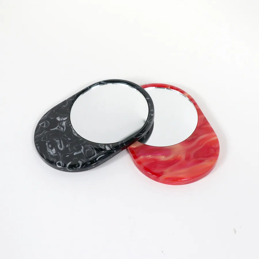 2022 New Classically Styled Korean Version Oval Acrylic Mirror Hot Sale Pocket Cosmetic Makeup Mirror with Pearl Stone Material