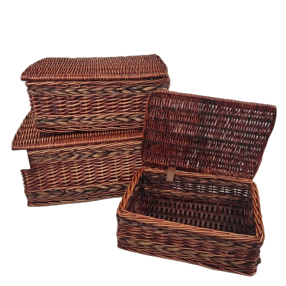 
Rectangle wicker empty gift hamper basket hand woven picnic basket with lining 