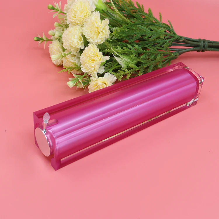 Custom lip gloss oil container tube square plastic pink with white fat brush applicator wands kylie skin clear shampoo bottle