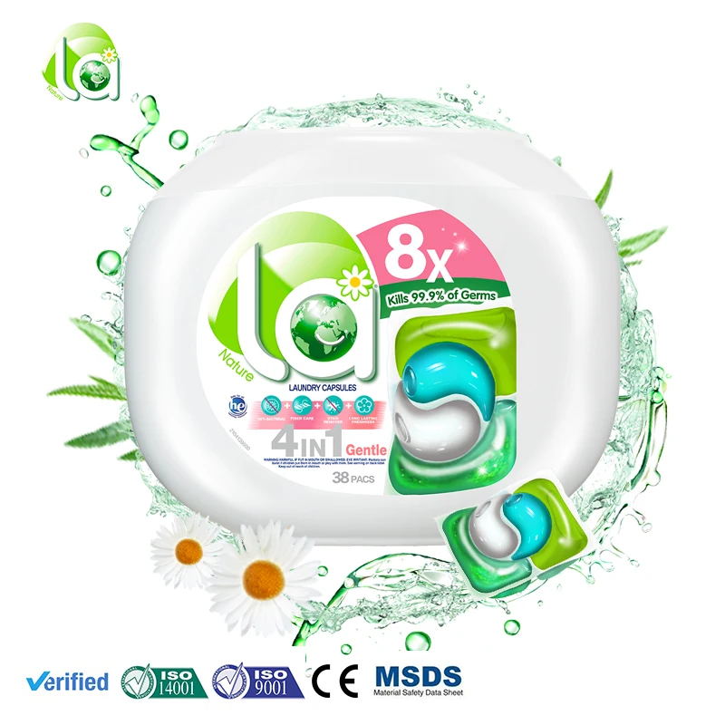 Laundry detergent washing capsule  green and white color plastic sterilization and protect the color of clothes