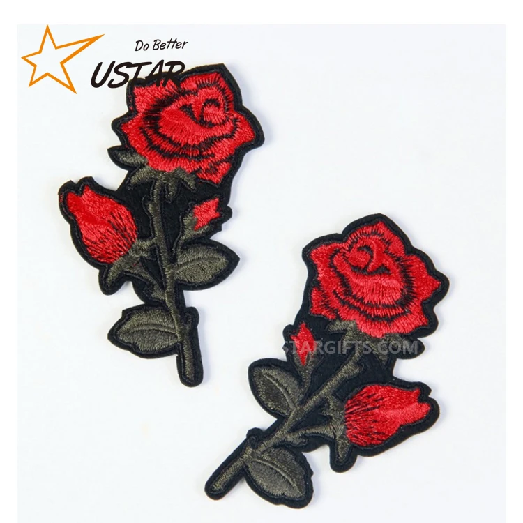 Rose Flower Patches Custom Embroidered Fabric Iron-on/Sew-on Patch Badges, Clothes Dress  Hat Jeans DIY Craft Applique Patches