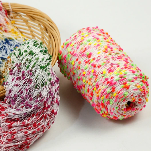 Pretty Colorful Soft Polyester Nylon Blended Pompom Fancy Yarn for Crochet and Hand Knitting