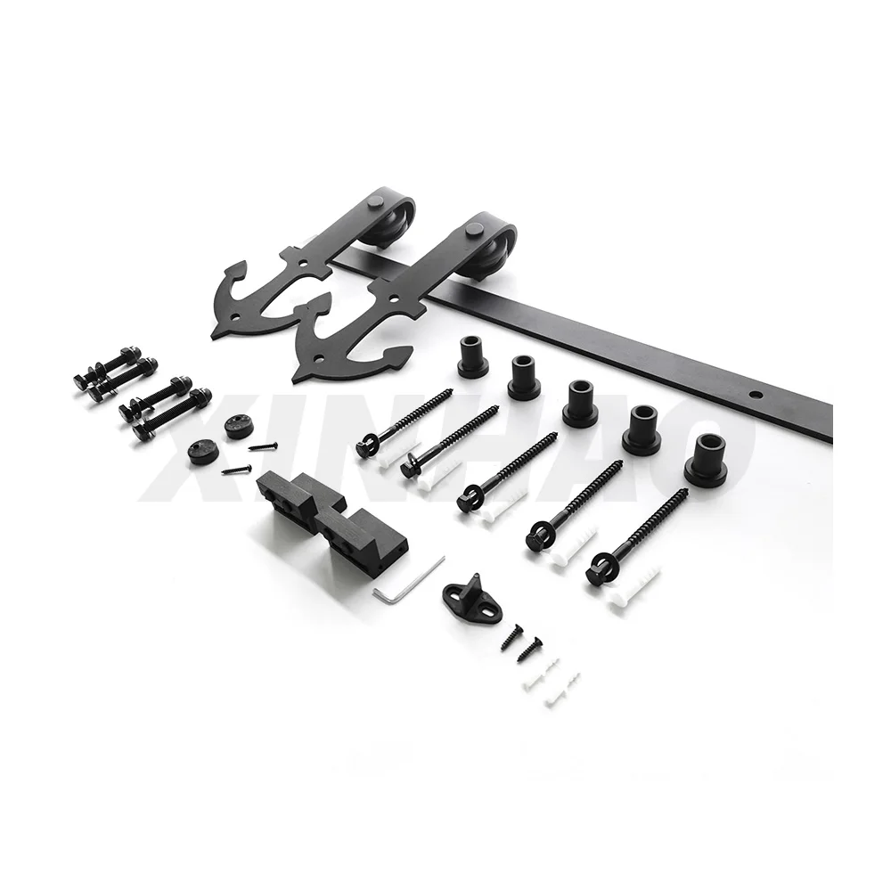 carbon steel Sturdy Black Sliding Barn Door Hardware Kit sliding barn door guide rail for wood door