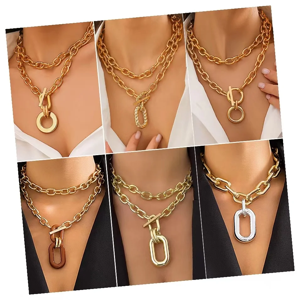 Popular European American Exaggeration Aluminum Cuban Chain Fashion Jewelry Geometric CCB OT Buckle Necklaces Trendy Choker