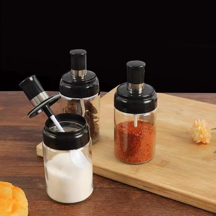 BBQ Glass Condiment Bottles Leak-proof Kitchen Seasoning Box With Spoon Oil Brush Honey Seasoning Jars