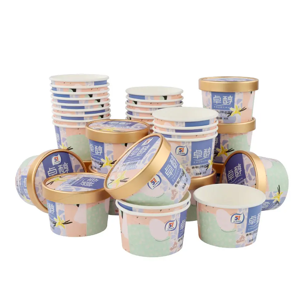Eco-friendly biodegradable Ice cream paper tub with lid, paper dessert cups, paper ice cream yogurt salad tubs