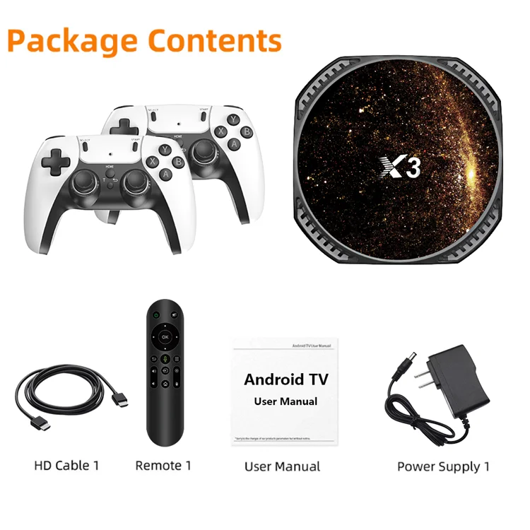 2024 X3 Gaming TV Box Video Game Consoles Dual Wireless Controller Android 13 TV Box 4K 20000 Games Arcade Retro Game Console