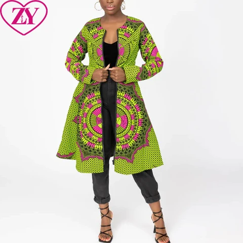 Платье-жакет с Африканским принтом, платье из 100% хлопка с круглым вырезом и длинными рукавами, ТРАПЕЦИЕВИДНОЕ ПЛАТЬЕ-жакет