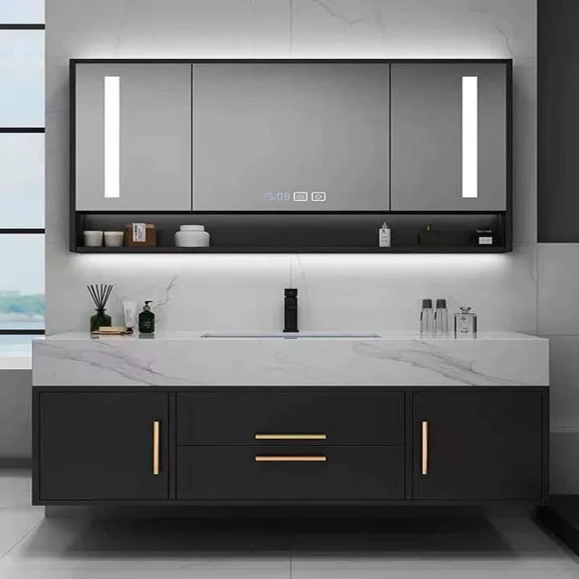 HZ High quality Bathroom vanity cabinet  Modern style Simple design lacquer customized Vanity cabinet