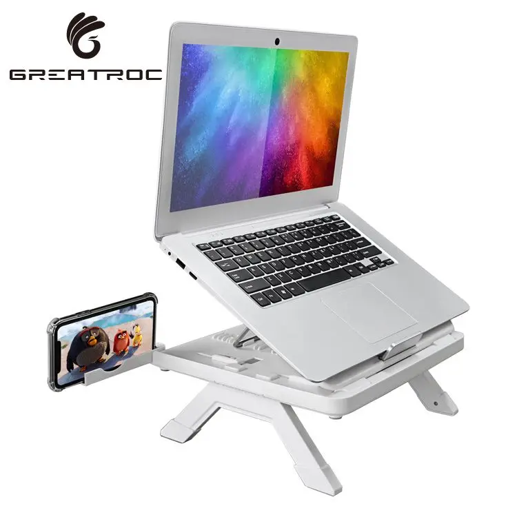 Great Roc Foldable Computer Stand Portable Ergonomic 2 Layer Laptop Riser With Dual Phone holder Laptop Stand Adjustable Height