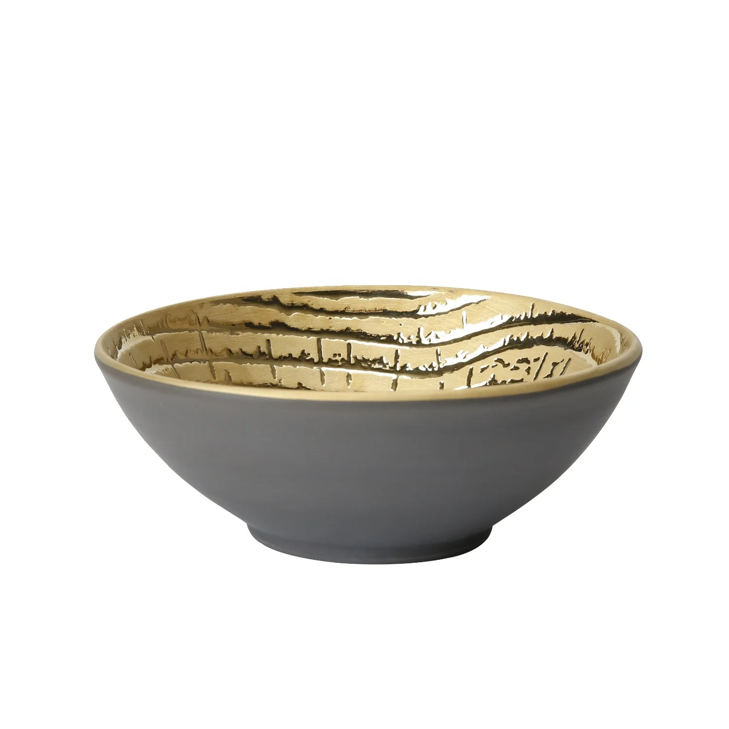 Hotel Restaurant Tableware Plates and Bowls Set Round Black Gold Annual Ring Pattern Crackle Glaze Ceramic Porcelain Dinnerware