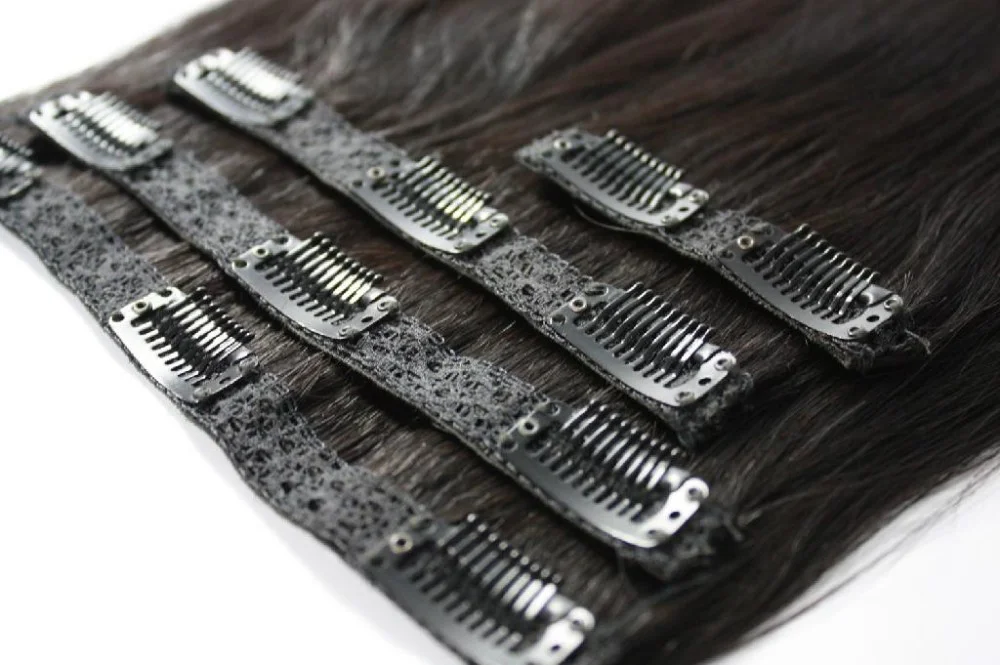 Pure and Unprocessed Human Hair Weft Extensions Instant Length and Volume Clip-in Hair Extensions Machine Double Weft straight