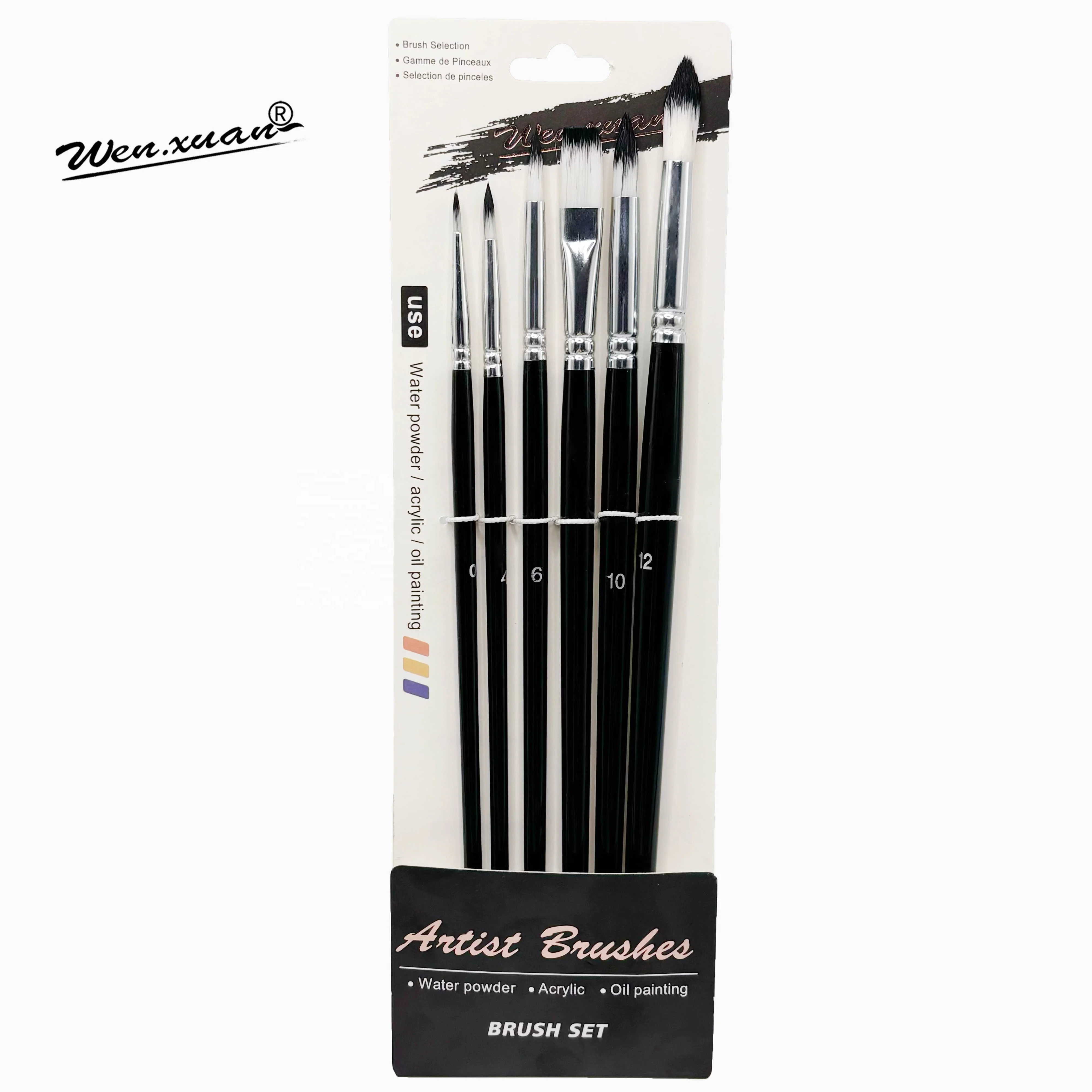 6-Piece High Quality Brush With Gloss Paint Synthetic Nylon Hair Paint Brush Set for Acrylic Drawing Brush