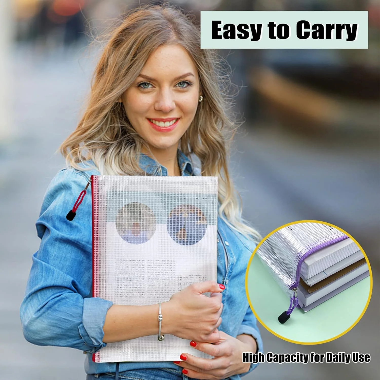 Customized Print Waterproof Pvc Document Bag Transparent Mesh Bags with Zipper A4 Clear File Storage Bag File Pouch for School