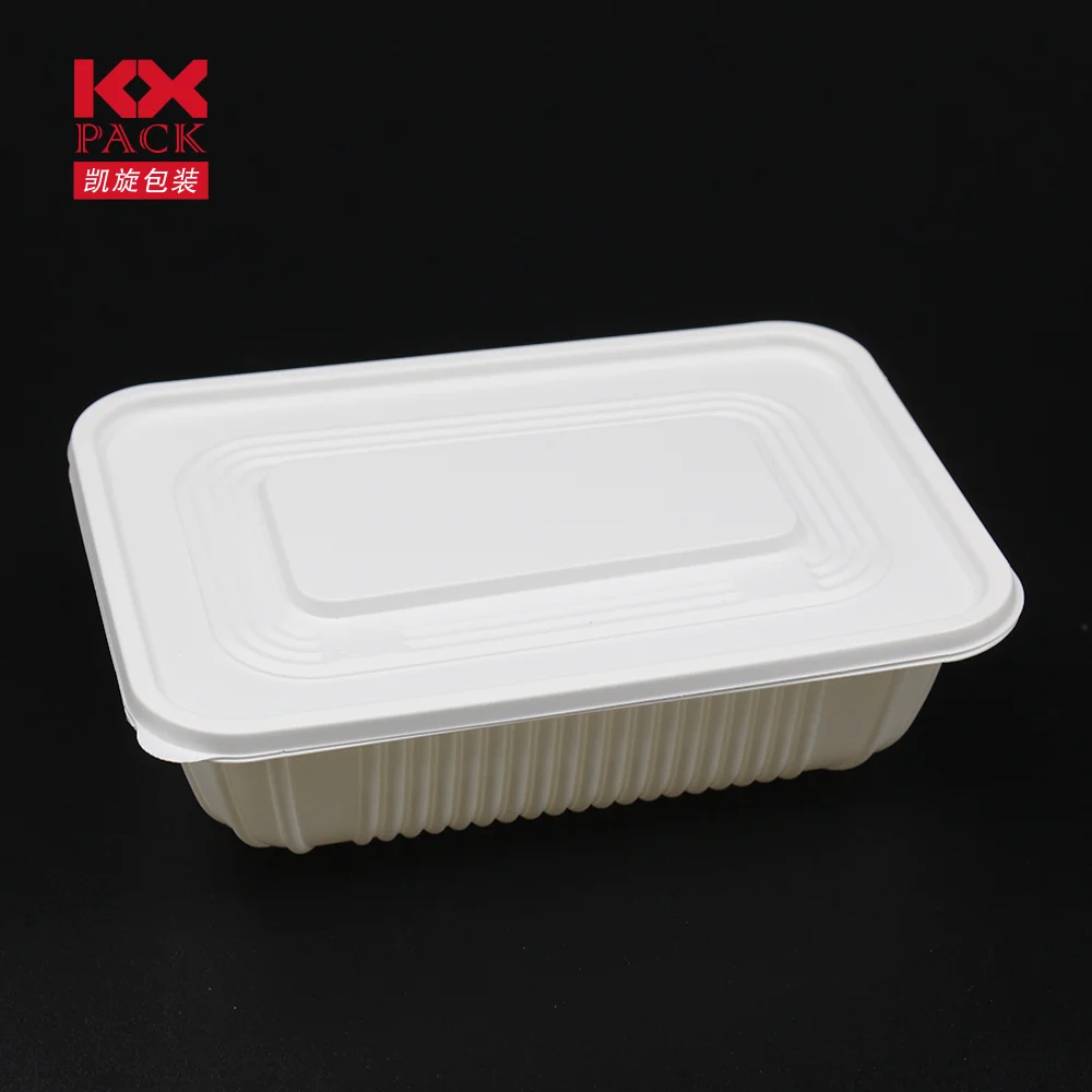 Biodegradable Eco-friendly PLA Food Tray with Lid Plate Dish Tableware Disposable Disposable Food Container 1000ml Plant Pattern