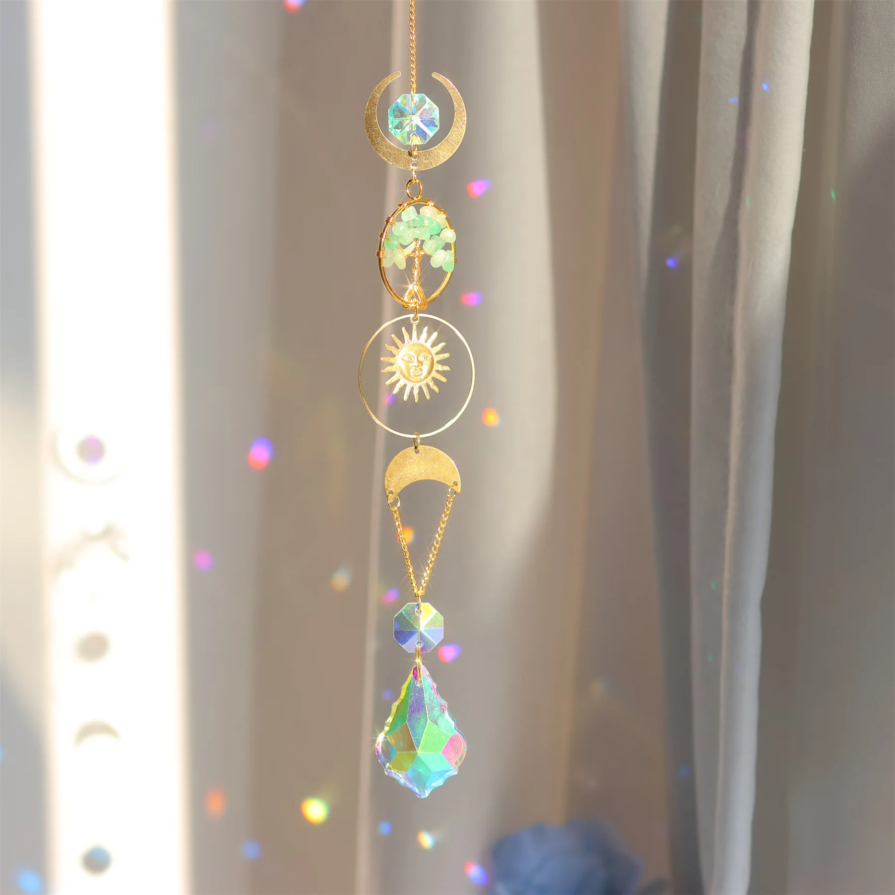 New Product Wind Chimes Outdoor Natural Quartz Crystal Tree Of Life Crystal Sun Catchers for Home Decoration