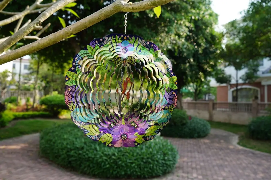 Hourpark Outdoor Garden Ornaments Hummingbird Rotating Animal 12inch Hanging 3D Wind Spinners