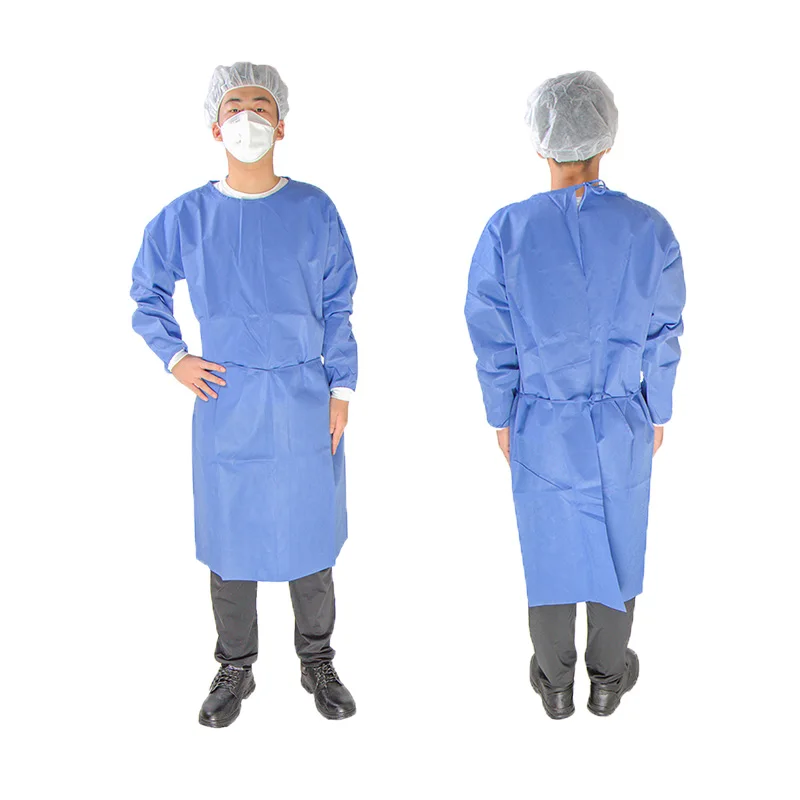 Factory direct sales non-woven fabric elastic and knitted cuffs disposable sms isolation gown for non-sterile