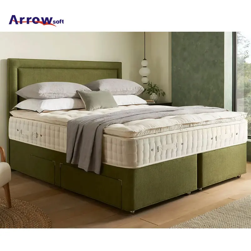 Euro Pillow Top Fabric Mattress Queen King Size Latex Memory Foam Hotel Pocket Spring Mattresses Compressed Roll Up In A Box
