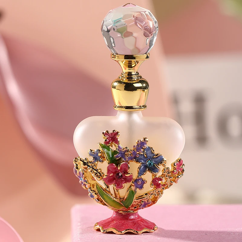 5ml Patented Metal Flower Mini Perfume Bottle Frosted Essential Oil Glass Refillable Attar Bottles Factory Outlet#59023,56597