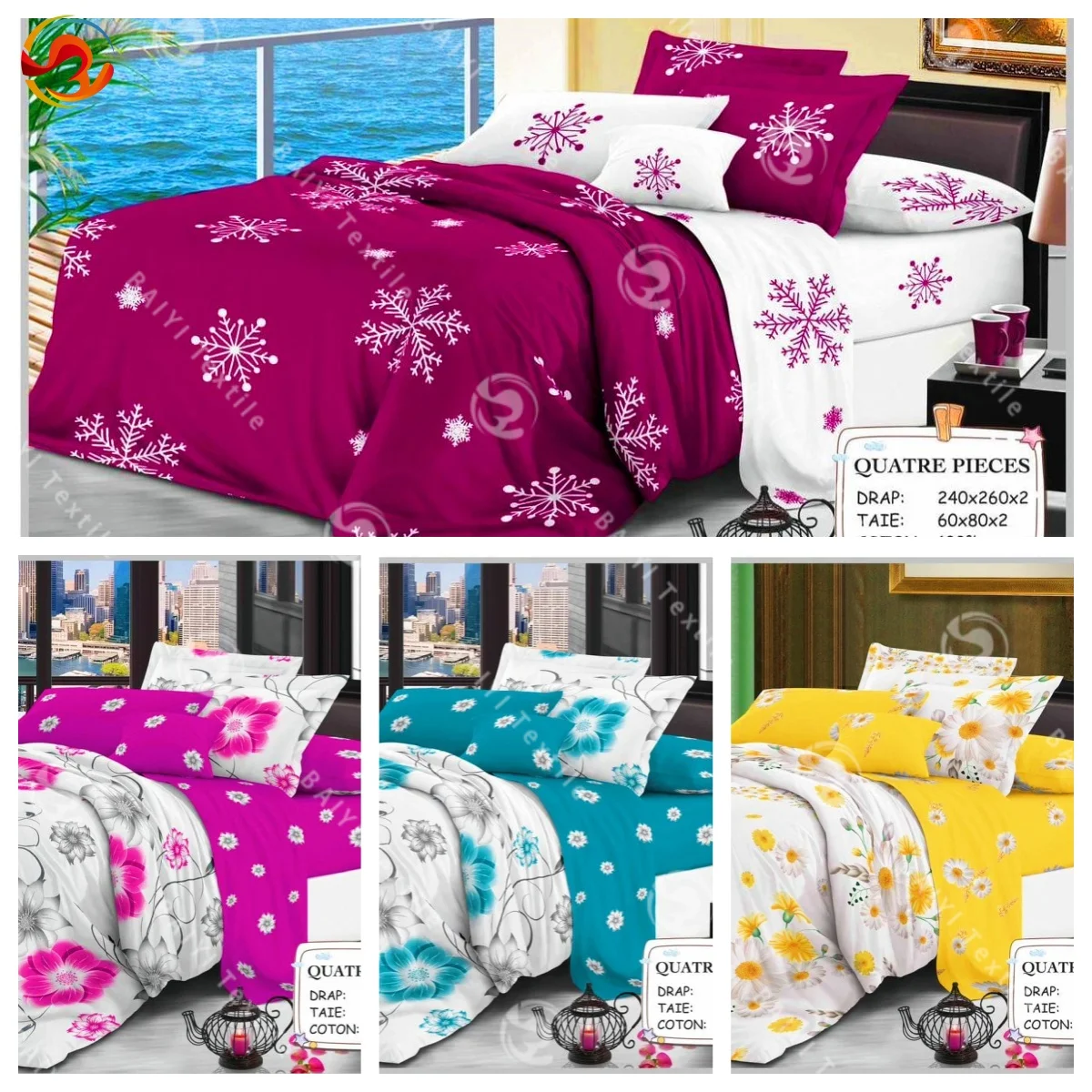 Factory Supplier Disperse Printing Microfiber Linen Sheet Four Piece Sets bedding set luxury bedding set hotel