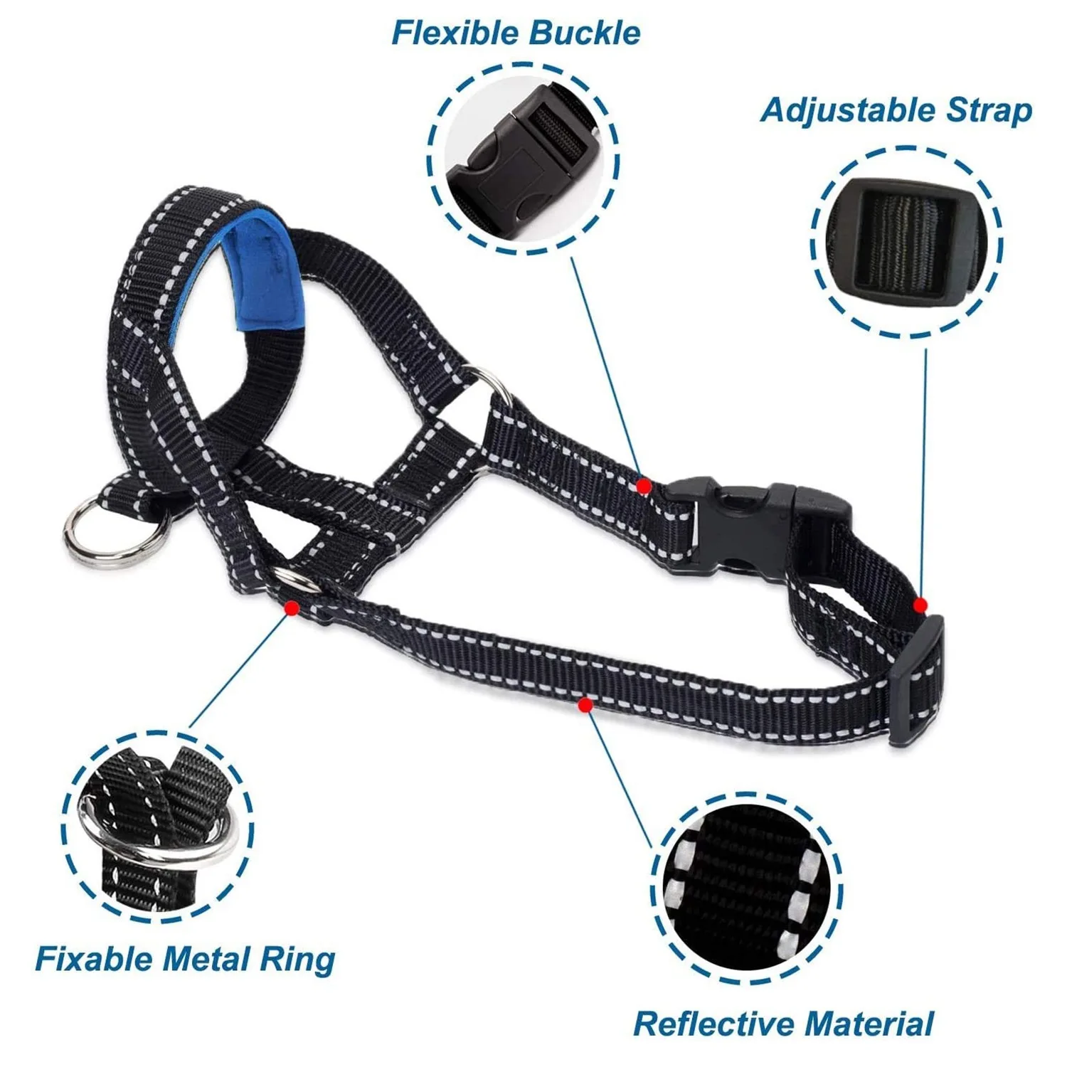 Wholesale Ready to Ship No Pull Dog Head Collar Soft Padded Leader Head collar Stops Heavy Pulling Dog Head Halter