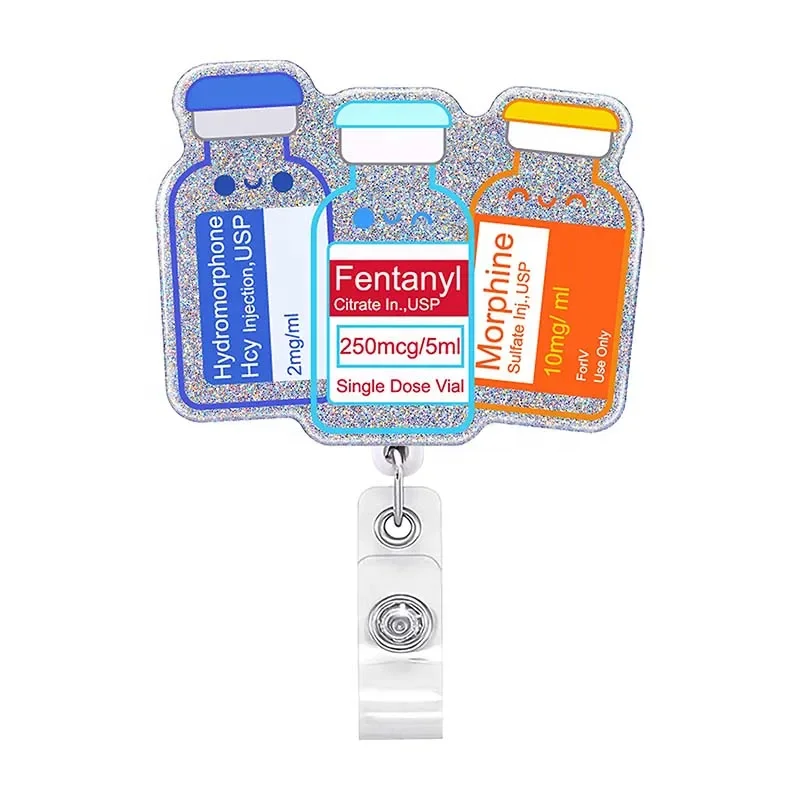 Wholesale Custom Nurse Scrub Life Badge Reel Acrylic Pill medicine Bottle Retractable Badge Reel Badge Holder