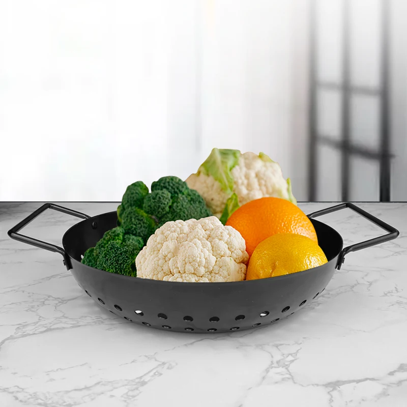 Round binaural spray paint baking pan Leaky hole nonstick paint baking pan vegetable baking basket Outdoor barbecue pan