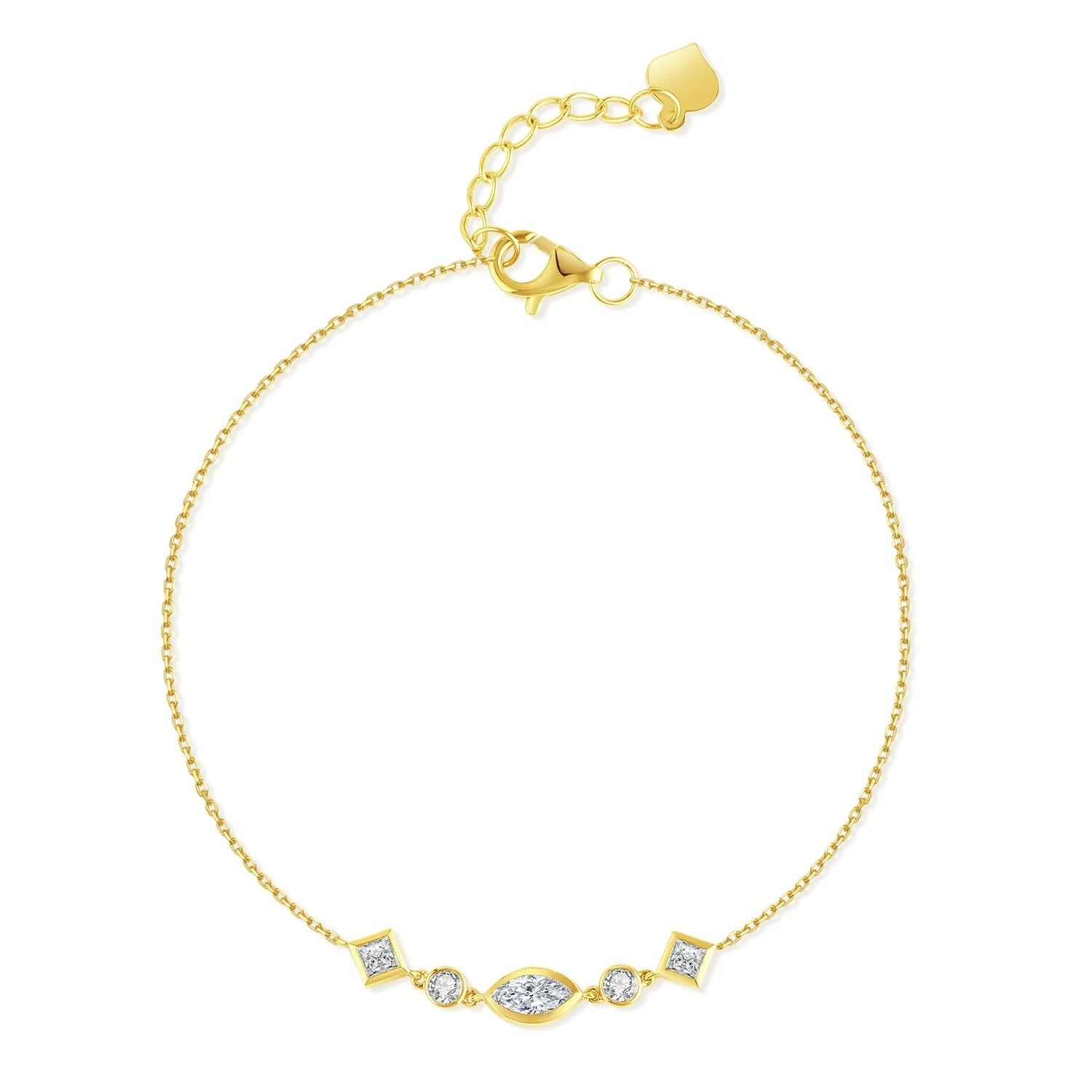 Abiding Five Stone Lab Created Diamond Bracelet Gold 14K Women Jewelry Minimalist Design Five Diamond Beads Bracelet for Gifts