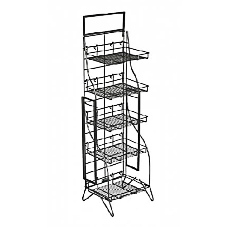 3-4 Tiers Snack Display Retail Shelf Wholesale Supermarket Black Metal Bread Wire Rack With Caster Whee