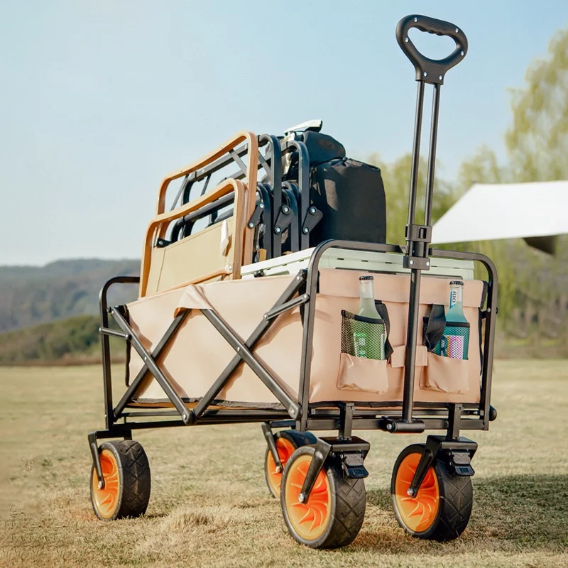 Garden Camping Cart Collapsible Outdoor Wagon Steel Frame Folding Picnic Beach Trolley Cart Utility Travel Folding Beach Wagon